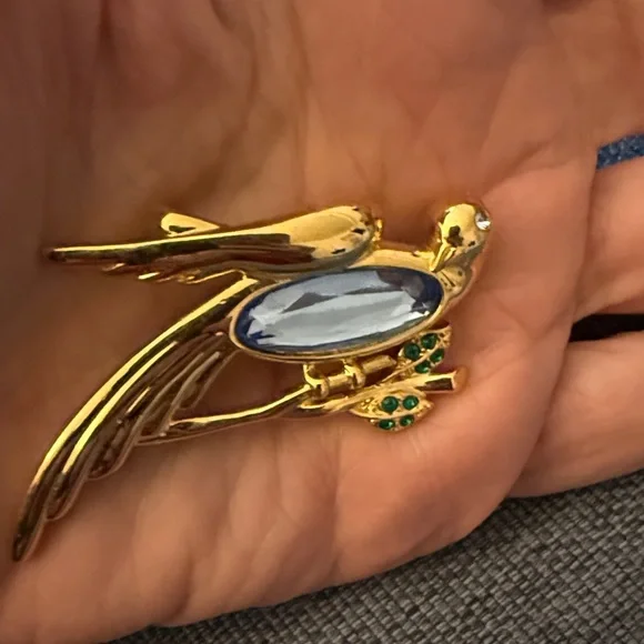 Vintage Monet Jelly Belly Gold Tone Bird on a Branch Brooch. Signed. Circa 90’s. - Picture 3 of 5